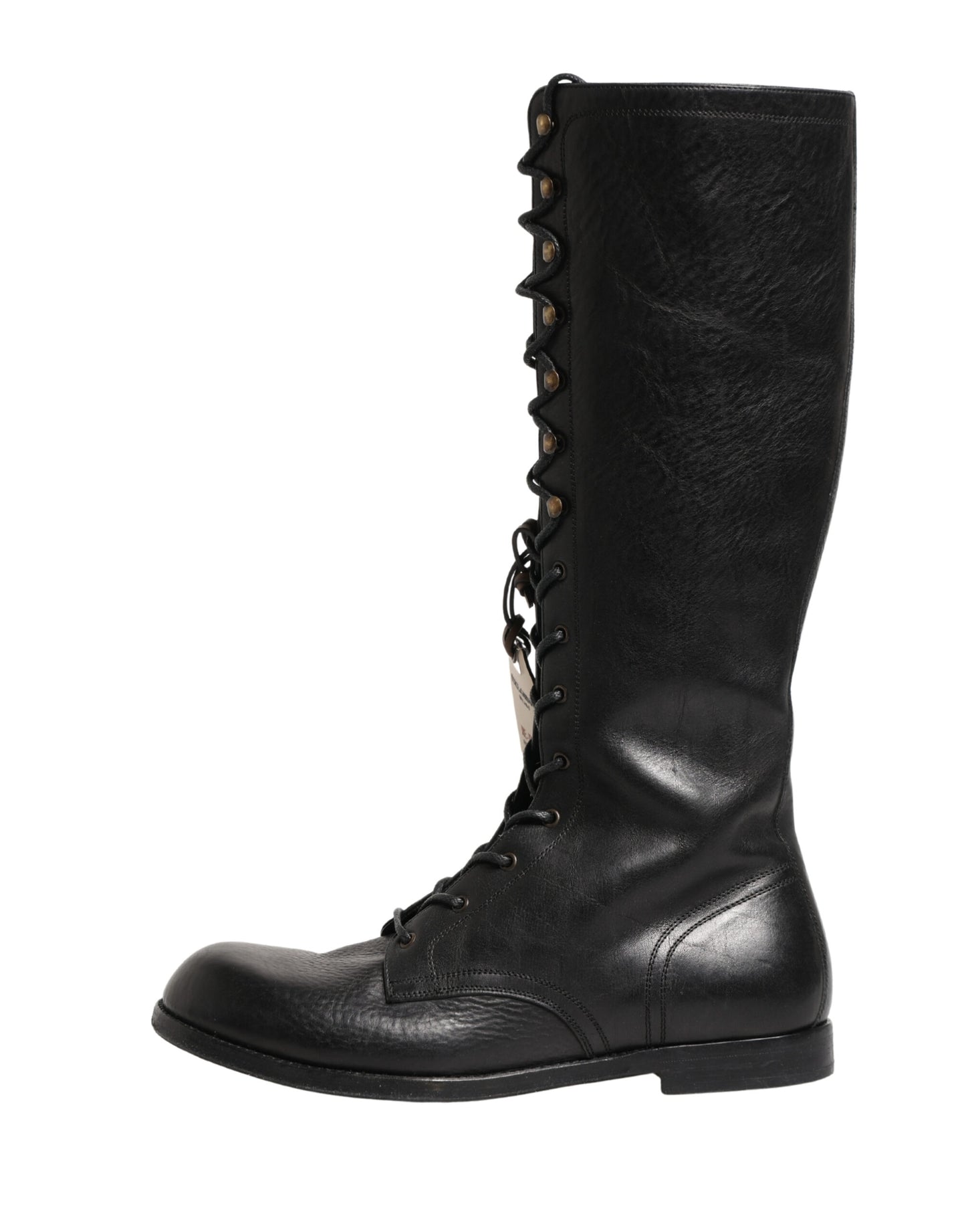 Dolce & Gabbana Re-Edition Black Leather Lace Up Boots Shoes