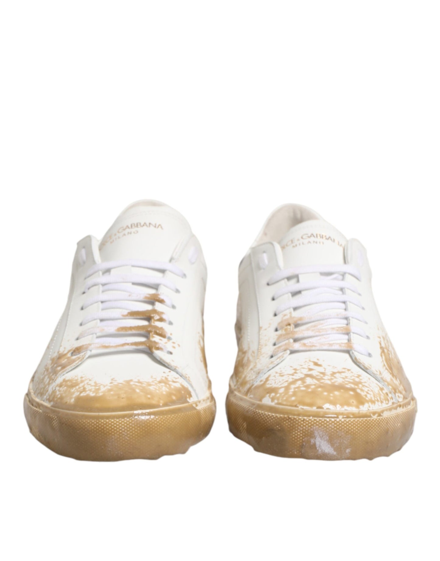 Dolce & Gabbana White Leather Paint Effect Low Top Sneakers  Shoes