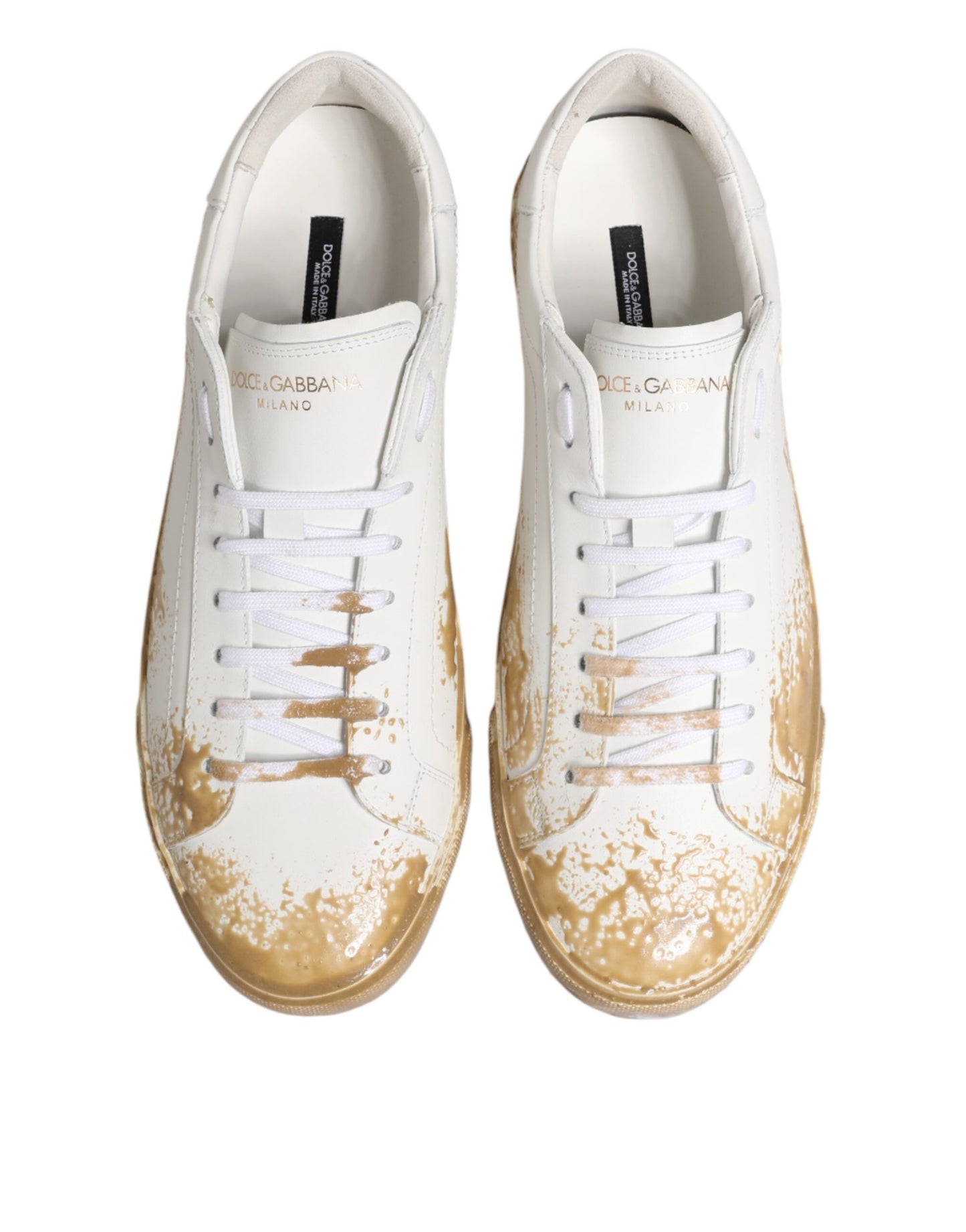 Dolce & Gabbana White Leather Paint Effect Low Top Sneakers  Shoes