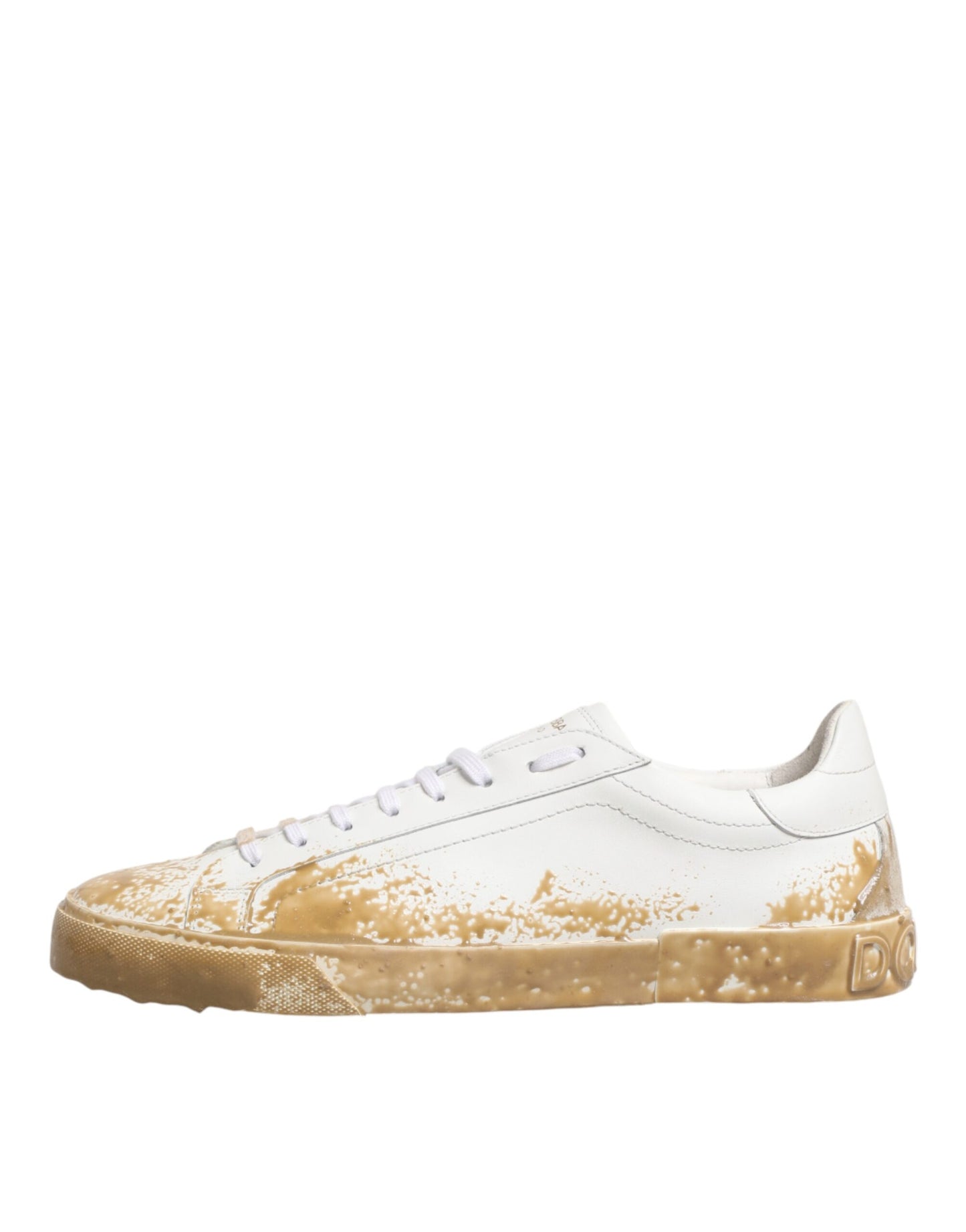 Dolce & Gabbana White Leather Paint Effect Low Top Sneakers  Shoes