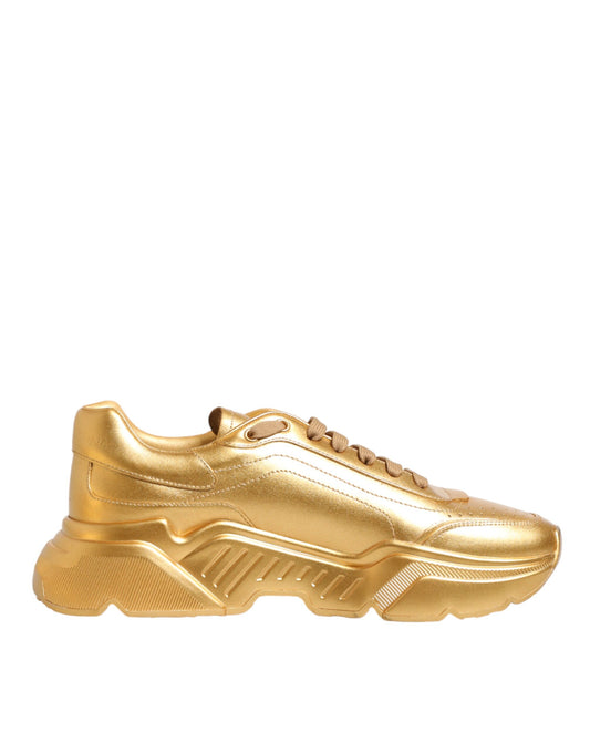 Dolce & Gabbana Gold Leather Daymaster Chunky Sneakers Shoes
