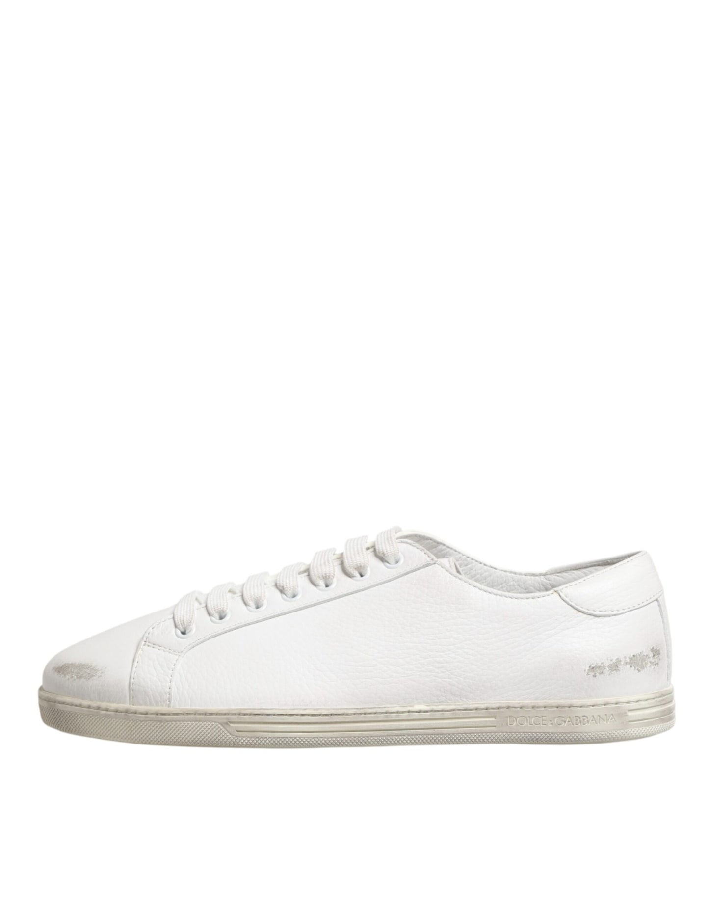 Dolce & Gabbana White Bianco Leather Men Low Top Sneakers Shoes
