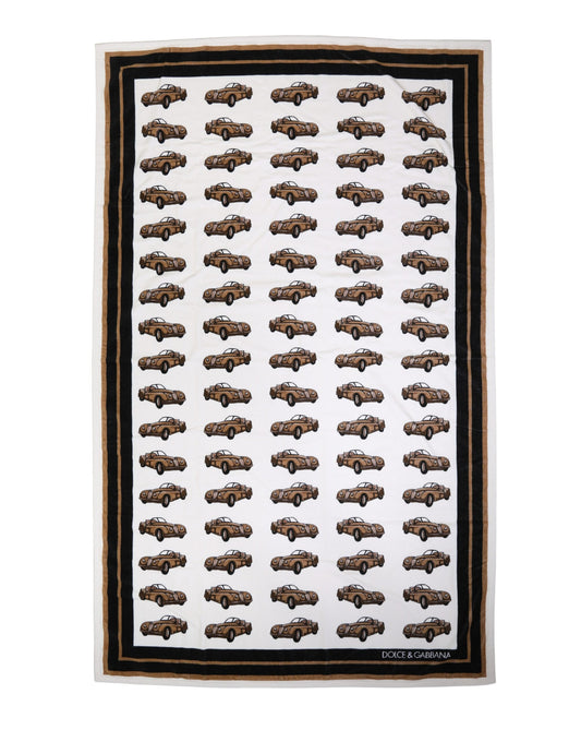 Dolce & Gabbana Towel White Cotton Car Graphic Print 115cm x 180cm Beach