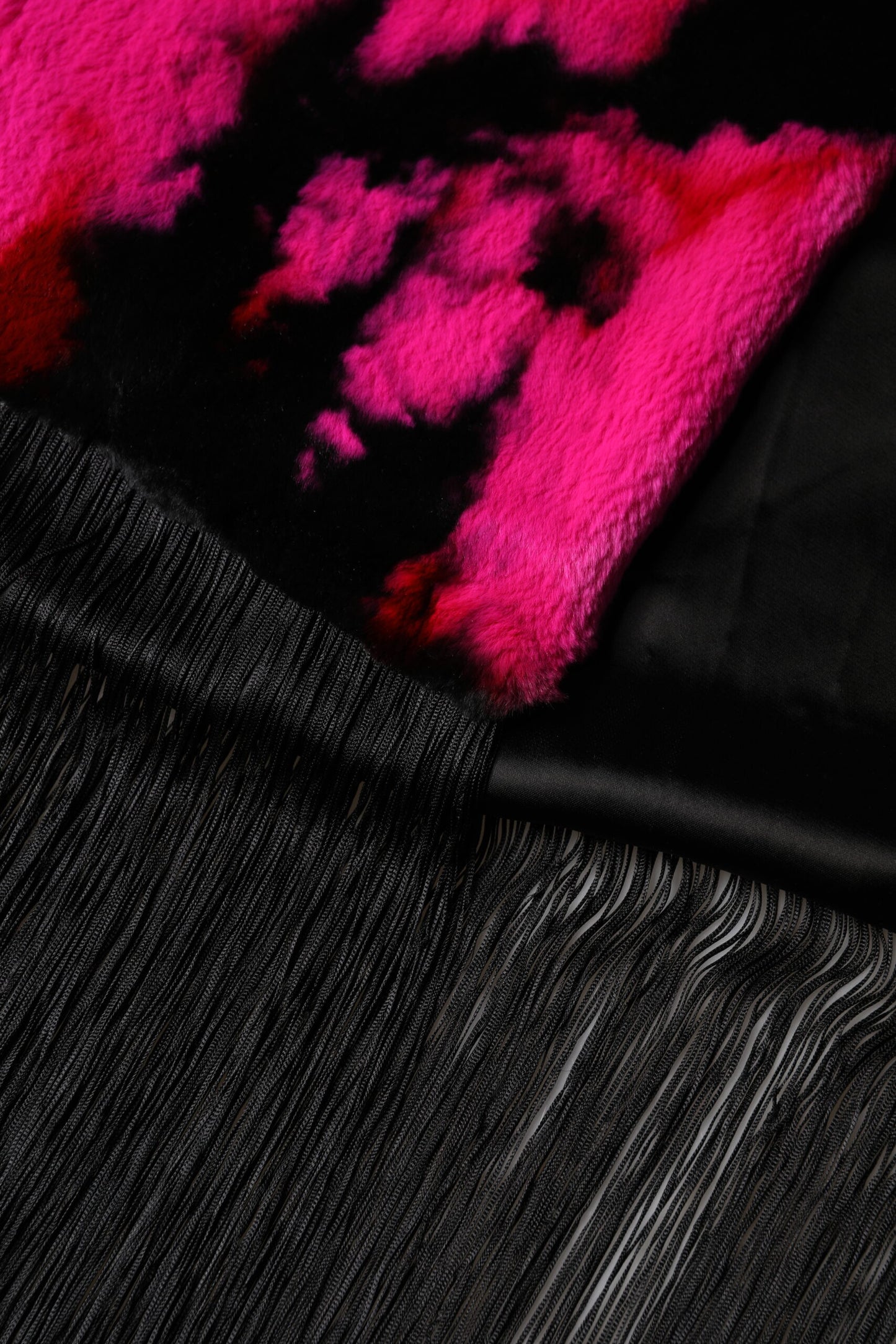 Dolce & Gabbana Pink Black Faux Fur Neck Wrap Fringes 200cm x 59cm Scarf