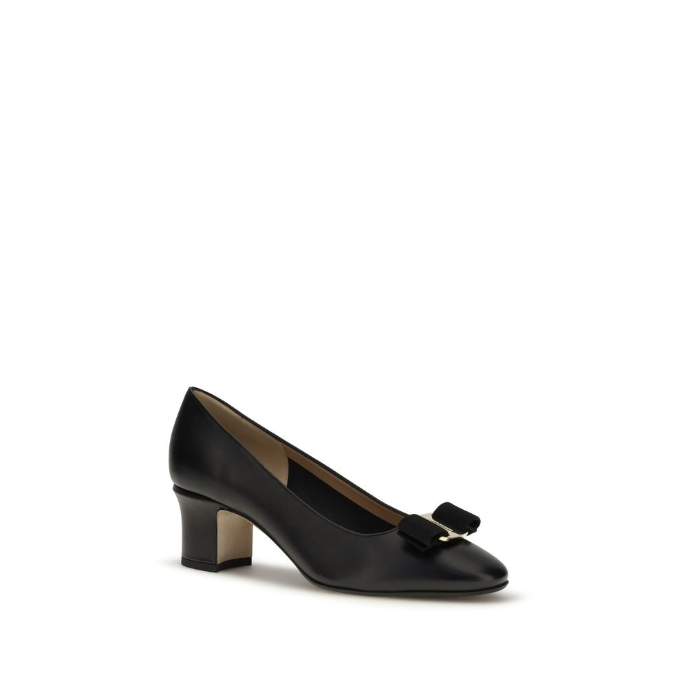 Ferragamo Black Calf Leather Bos Taurus High Heel Pumps