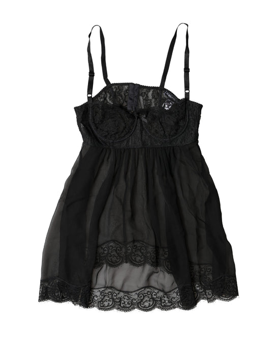 Dolce & Gabbana Black Silk Floral Lace Lingerie Top Underwear