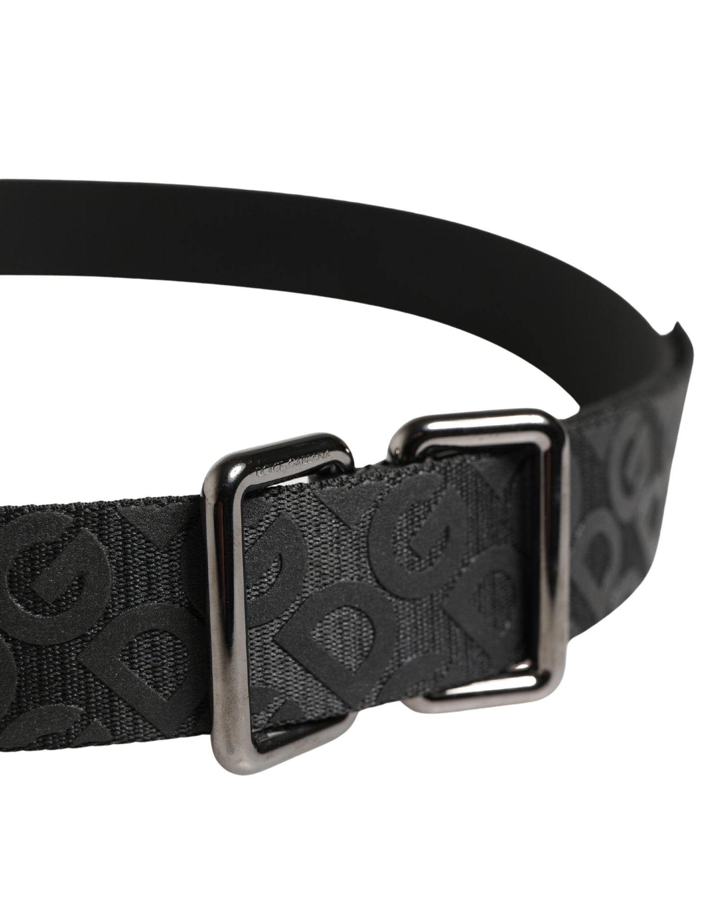 Dolce & Gabbana Black Logo Monogram Silver Metal Buckle Belt