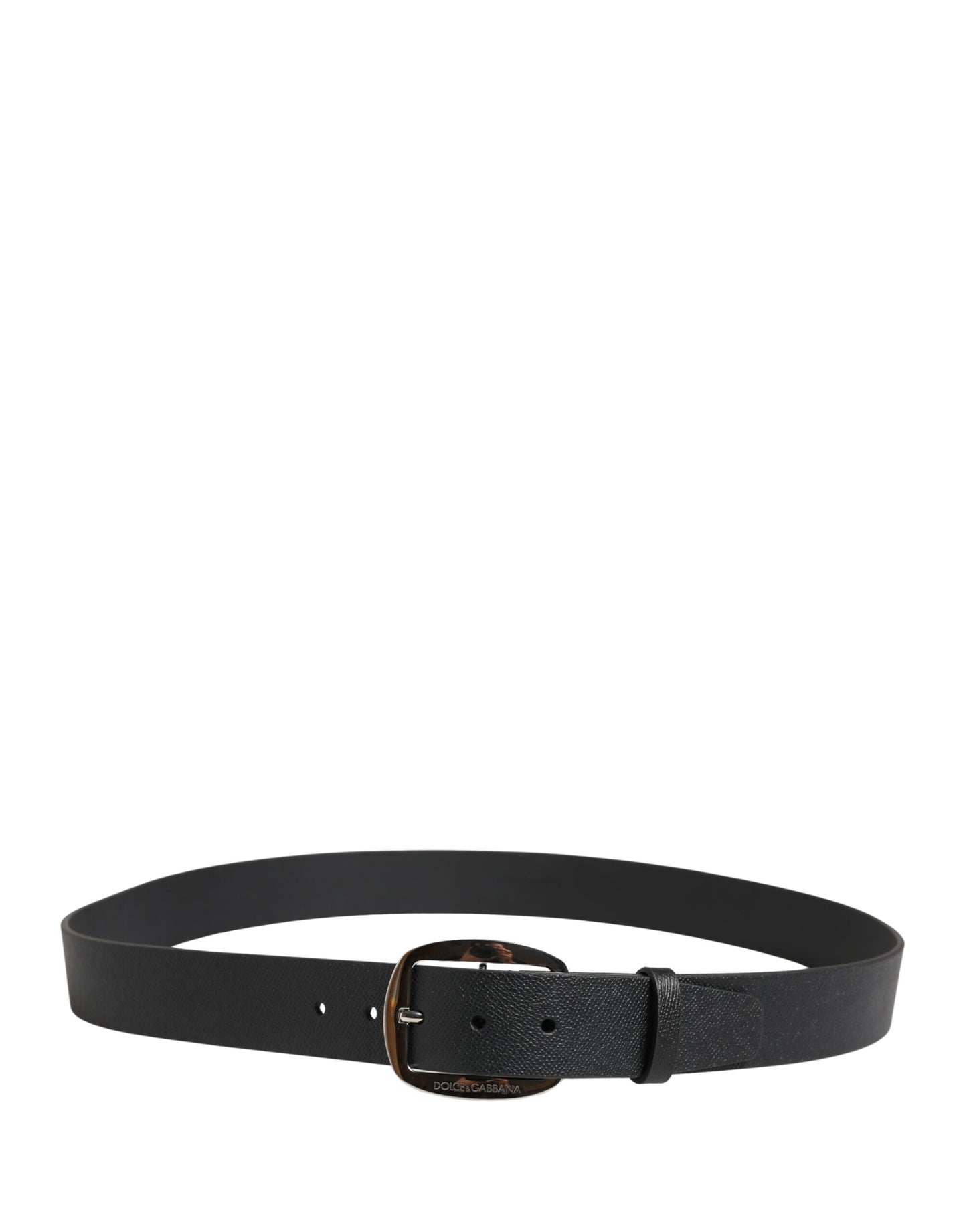 Dolce & Gabbana Black Calf Leather Silver Metal Buckle Belt