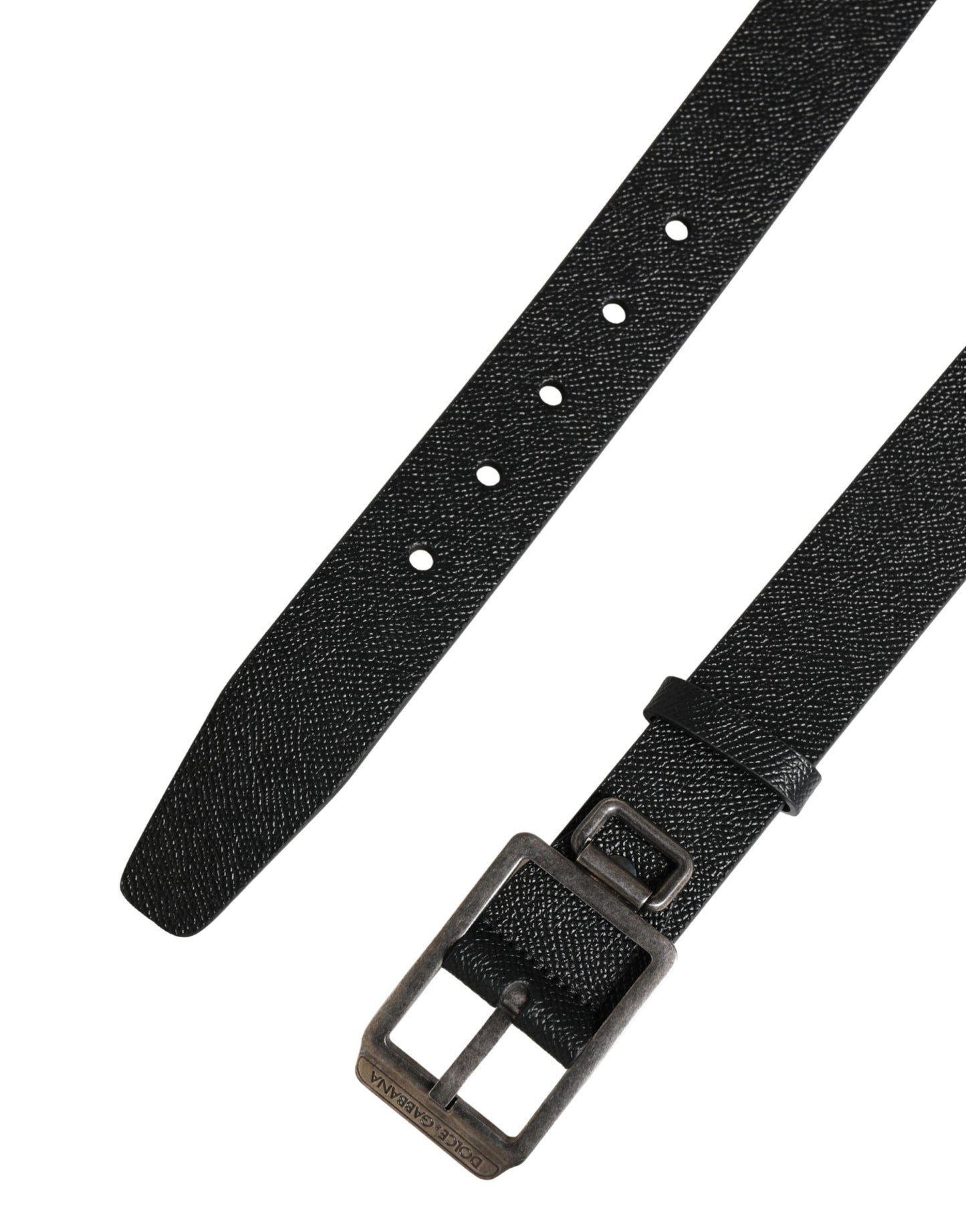 Dolce & Gabbana Black Calf Leather Silver Metal Buckle Belt
