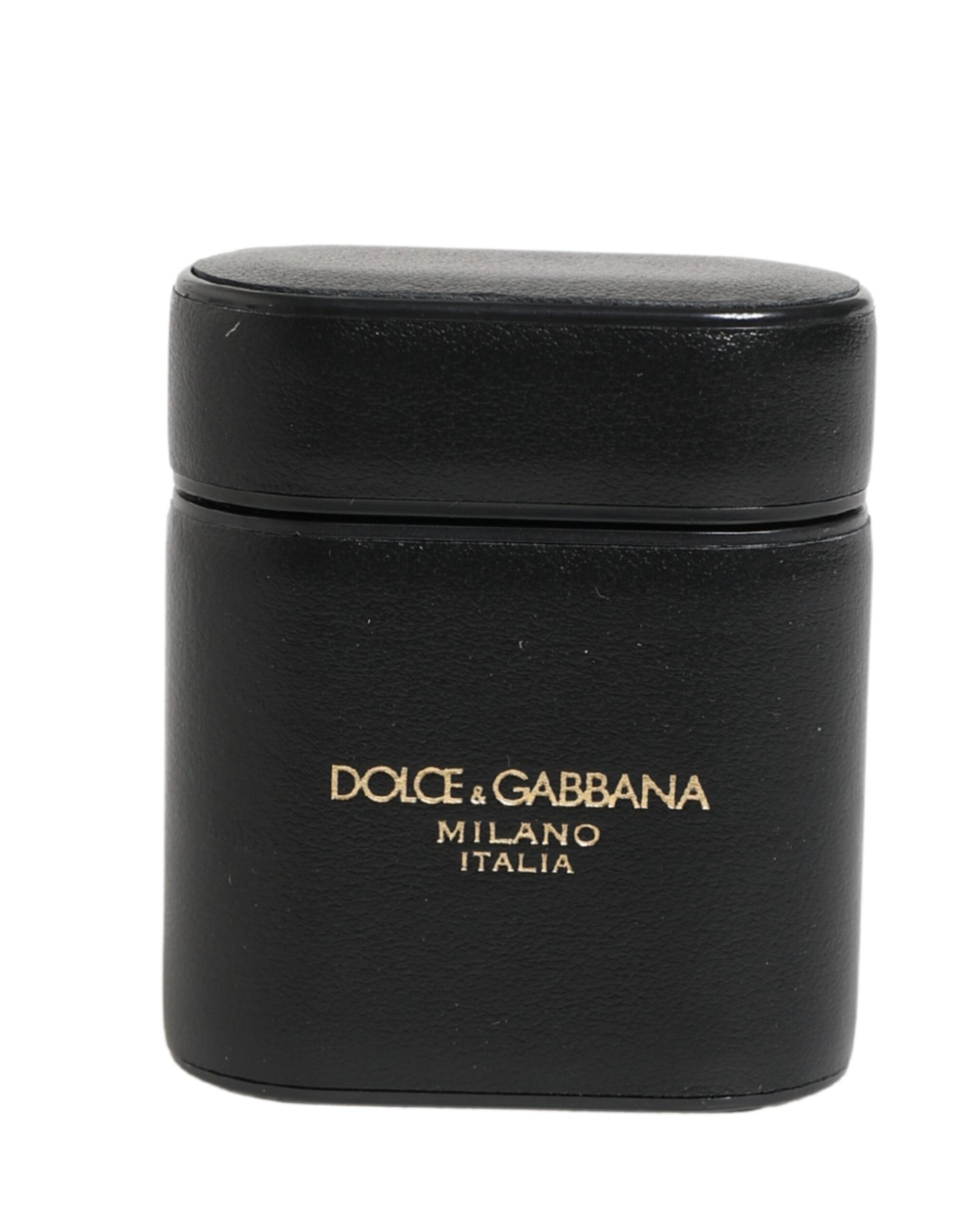 Dolce & Gabbana Black Calf Leather Logo Print Flip Holder Airpods Case