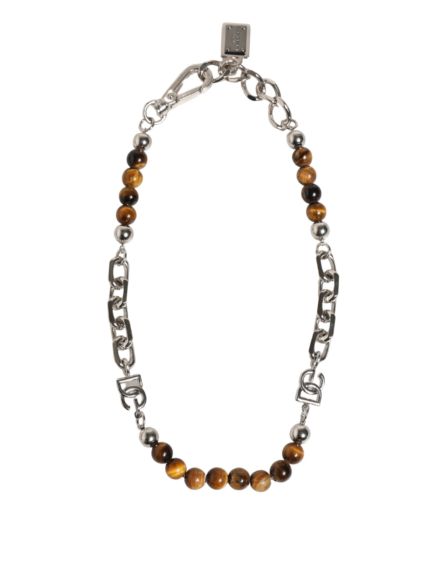 Dolce & Gabbana Silver Tone Brass Chain Beaded Gem DG Logo Bracelet