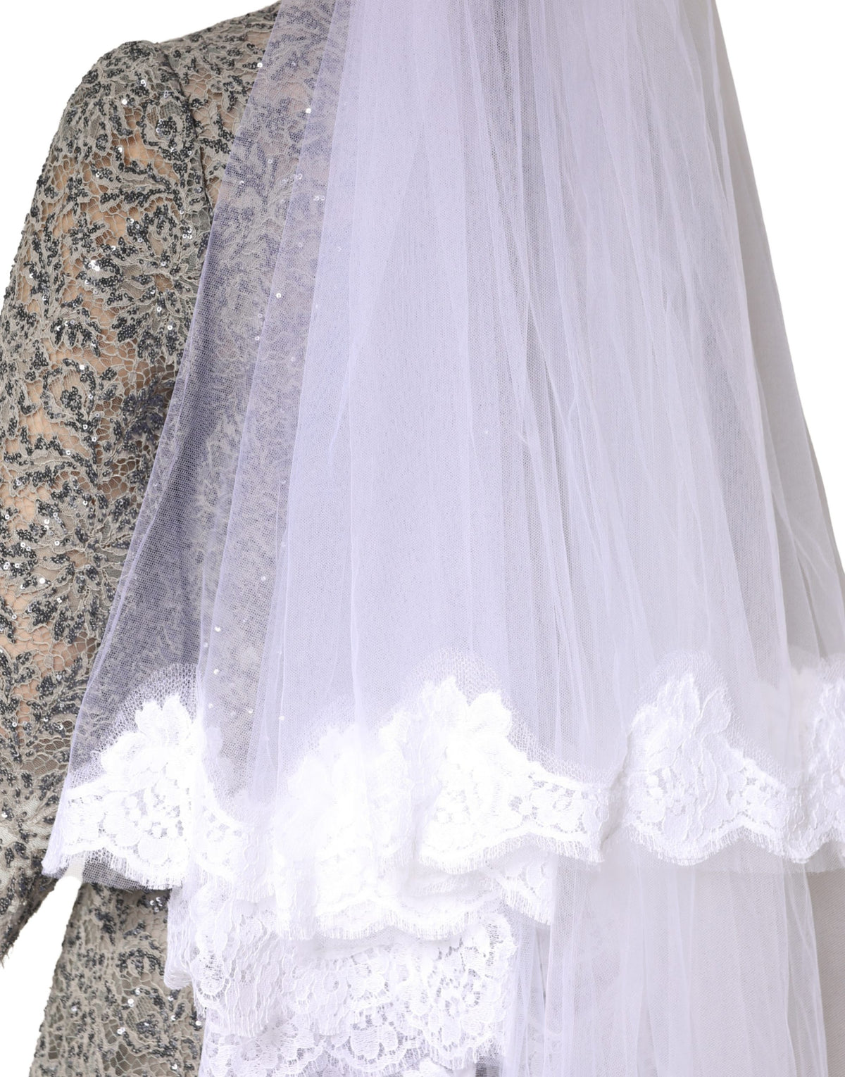 Dolce & Gabbana White Floral LaceNylon Floor Length 3M Long Veil