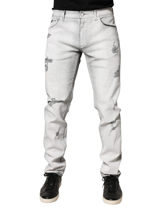 Dolce & Gabbana Light Gray Distressed Skinny Men Denim Jeans