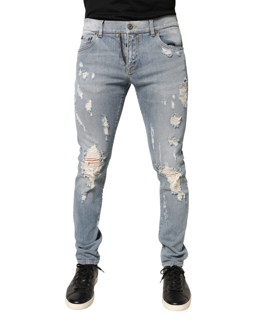Dolce & Gabbana Light Blue Distressed Skinny Men Denim Jeans