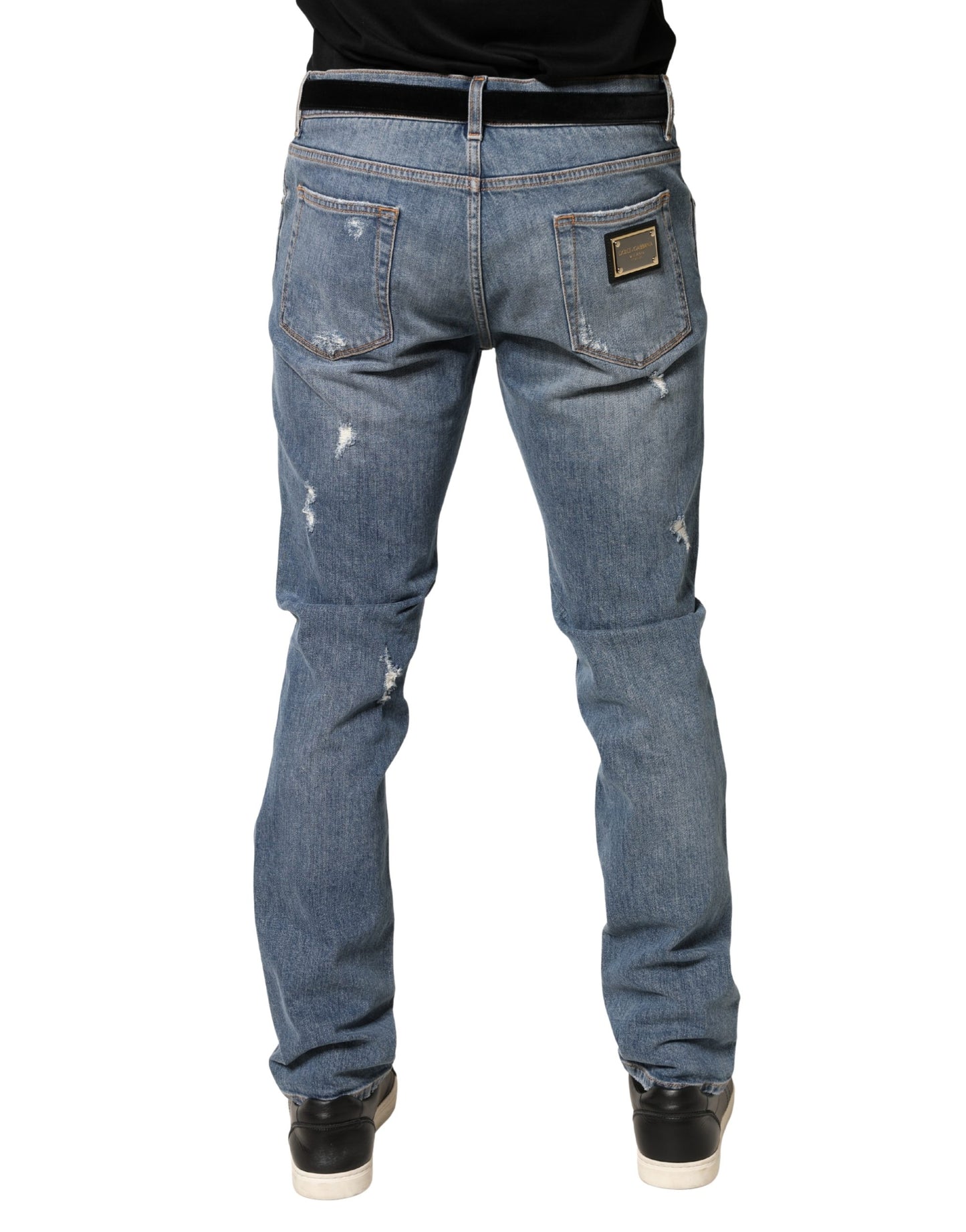 Dolce & Gabbana Blue Tattered Slim Fit Cotton Denim Jeans