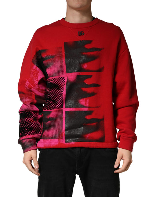 Dolce & Gabbana Red Graphic Crew Neck Men Sweatshirt Sweater
