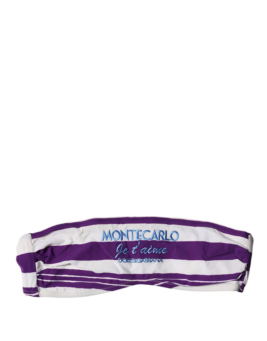 Dolce & Gabbana Purple White Stripes Nylon Bandeau Swimwear