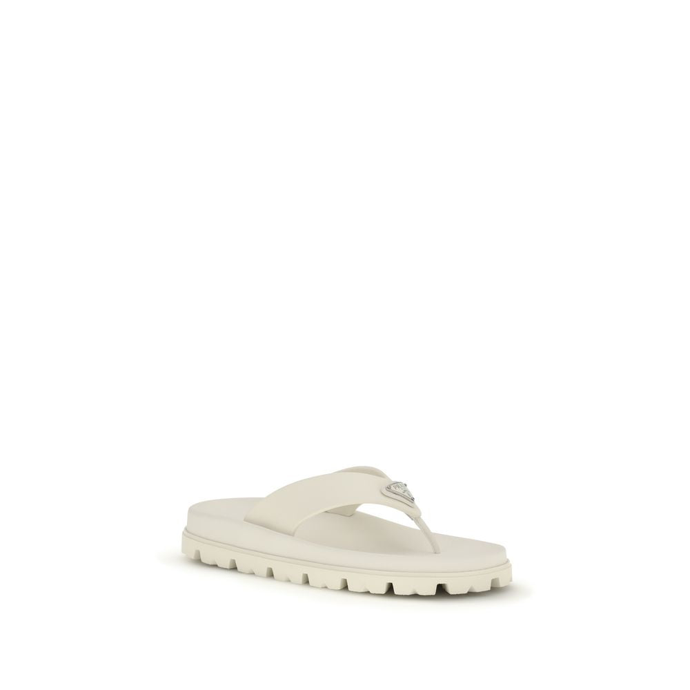 Prada White Rubber Flip-Flop Sandals