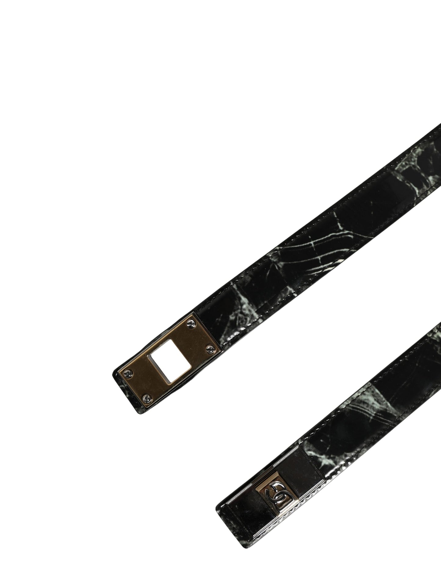 Dolce & Gabbana Men Black Marble Leather DG Logo Buckle Belt