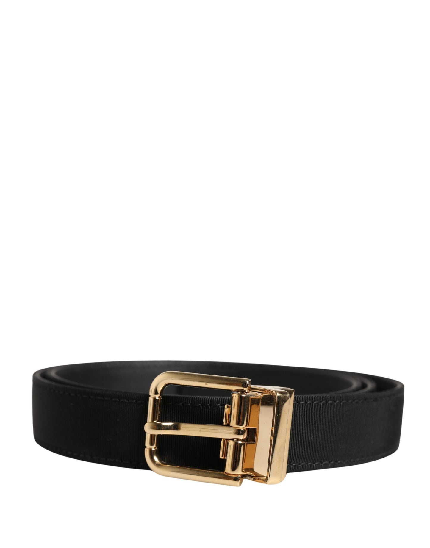 Dolce & Gabbana Black Viscose Leather Gold Metal Buckle Belt