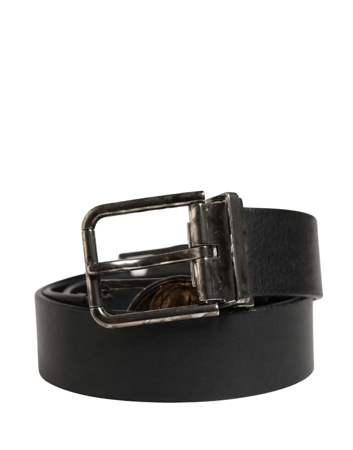 Dolce & Gabbana Men Black Classic Leather Metal Buckle Belt