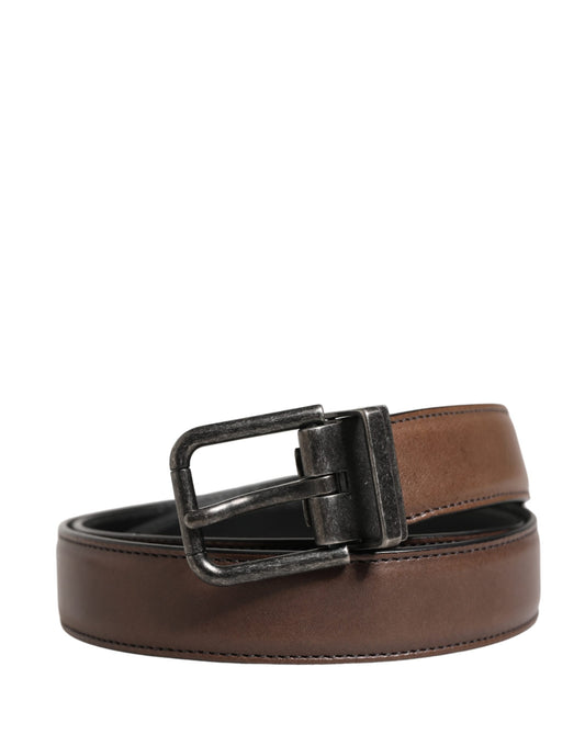 Dolce & Gabbana Men Brown Classic Leather Metal Buckle Belt