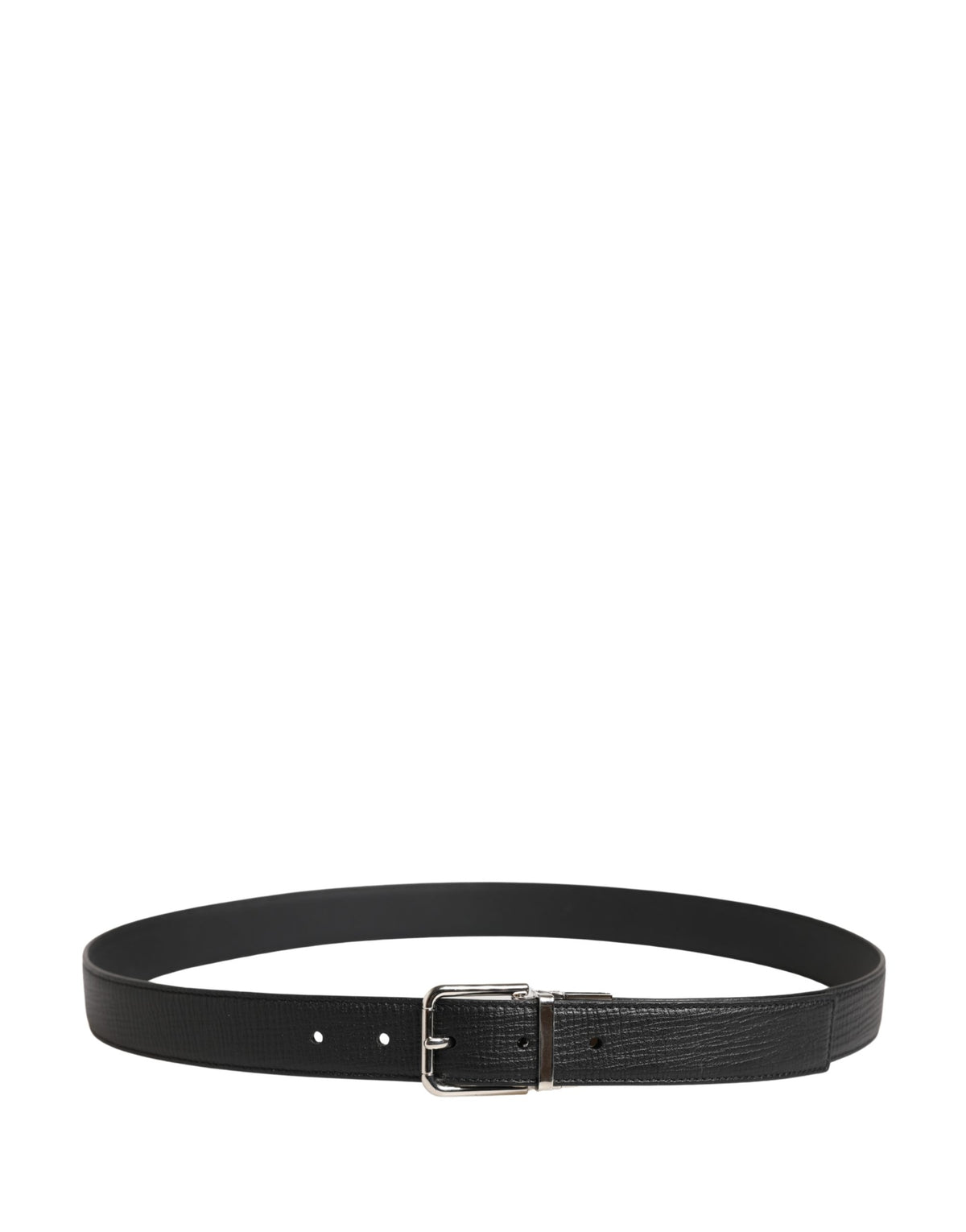 Dolce & Gabbana Men Black Classic Leather Metal Buckle Belt