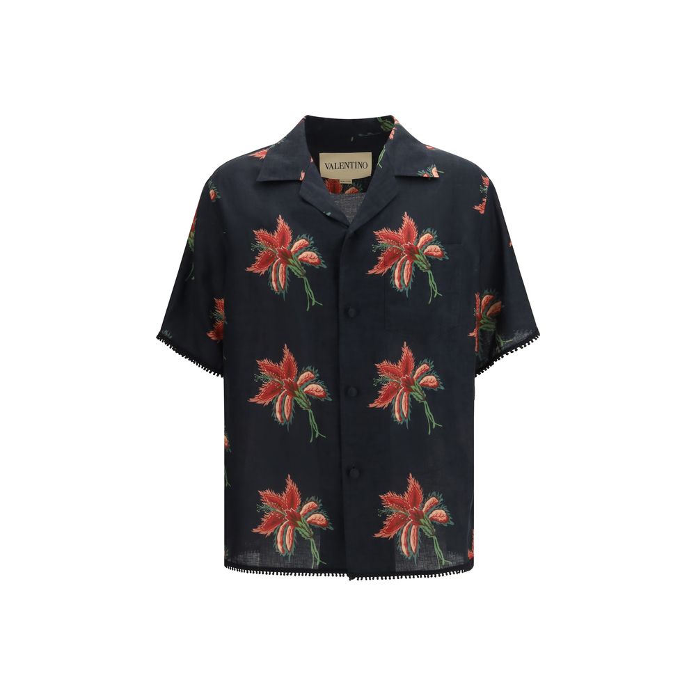 Valentino Black Linen Pattern Shirt