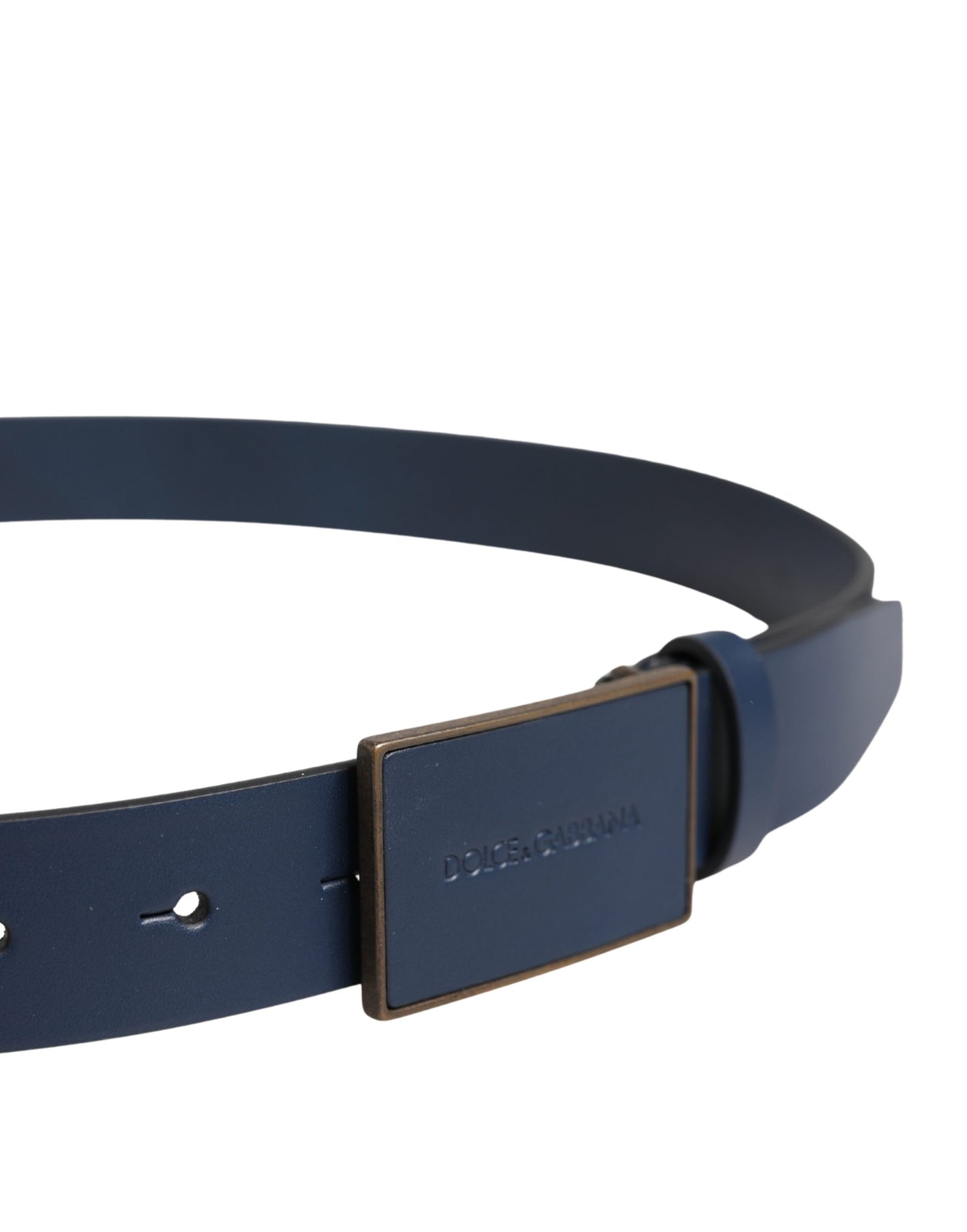 Dolce & Gabbana Dark Blue Calf Leather Logo Metal Buckle Belt