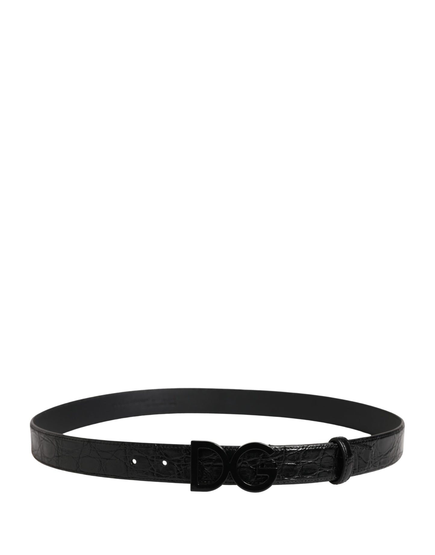 Dolce & Gabbana Men Black Exotic Leather Logo Buckle Belt