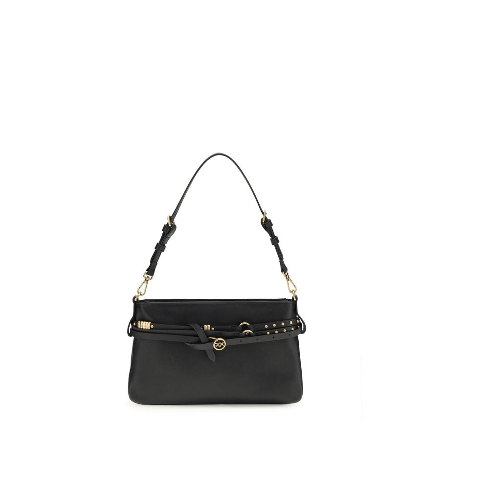 PINKO Black Calf Leather Bos Taurus Shoulder Bag
