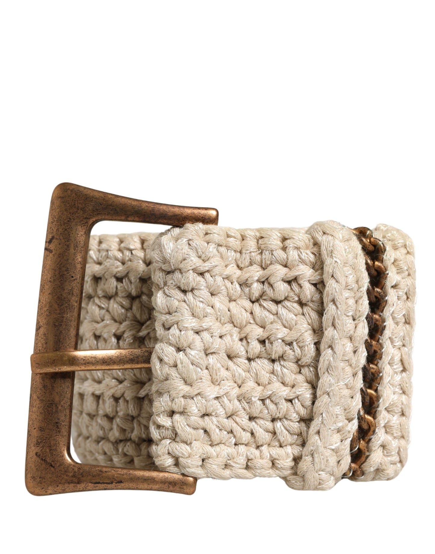 Ermanno Scervino Beige Woven Vintage Metal Buckle Waist Belt