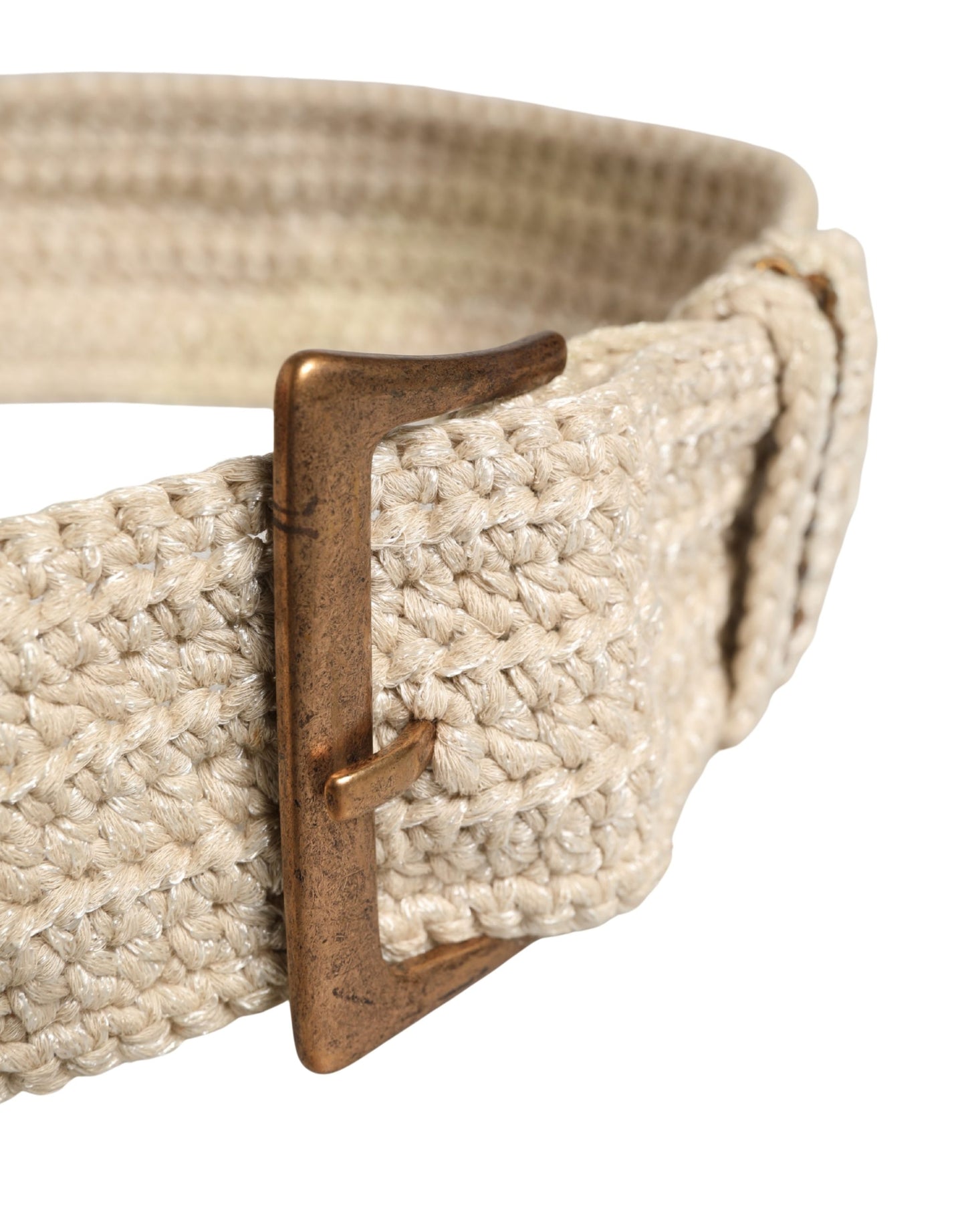 Ermanno Scervino Beige Woven Vintage Metal Buckle Waist Belt