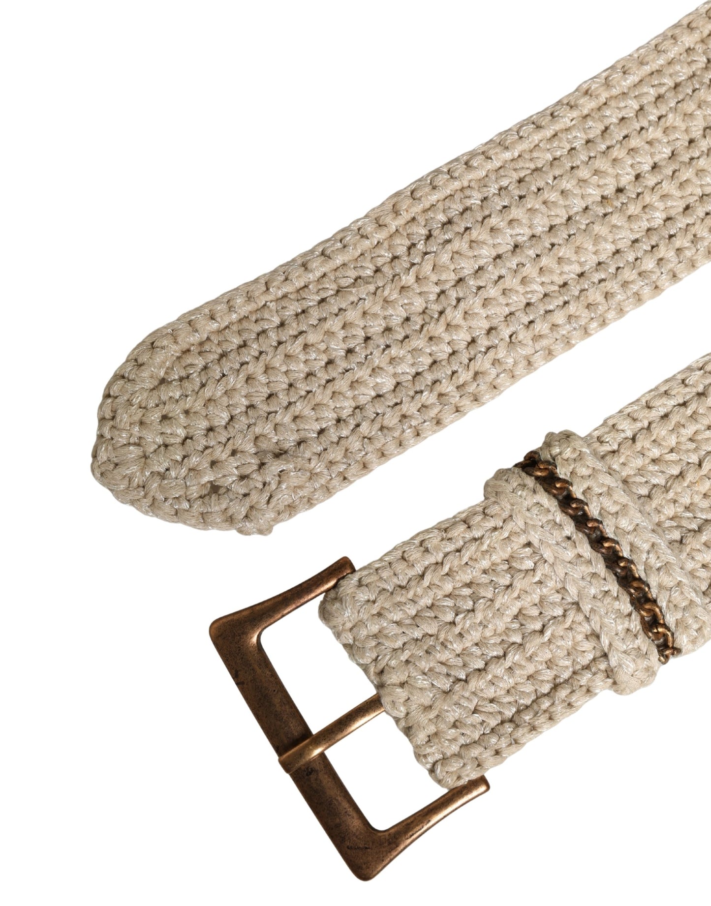 Ermanno Scervino Beige Woven Vintage Metal Buckle Waist Belt