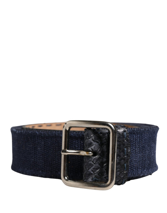 Ermanno Scervino Dark Blue Canvas Silver Metal Buckle Belt