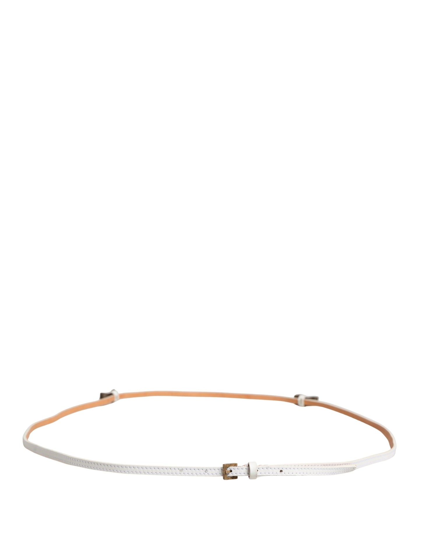 Ermanno Scervino White Leather Skinny Gold Metal Buckle Belt