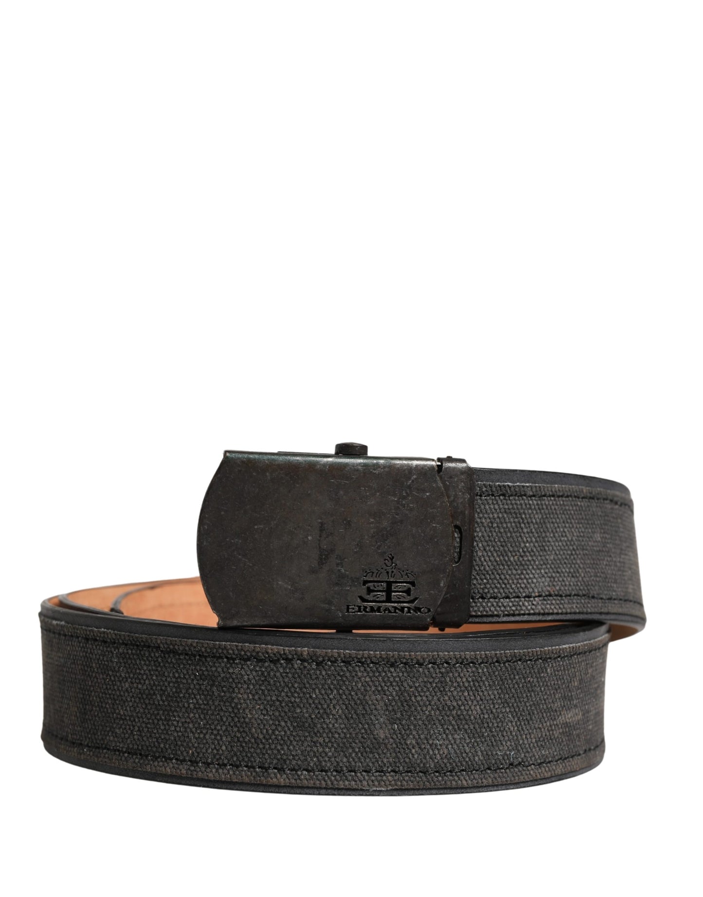 Ermanno Scervino Black Leather Cotton Logo Metal Buckle Belt
