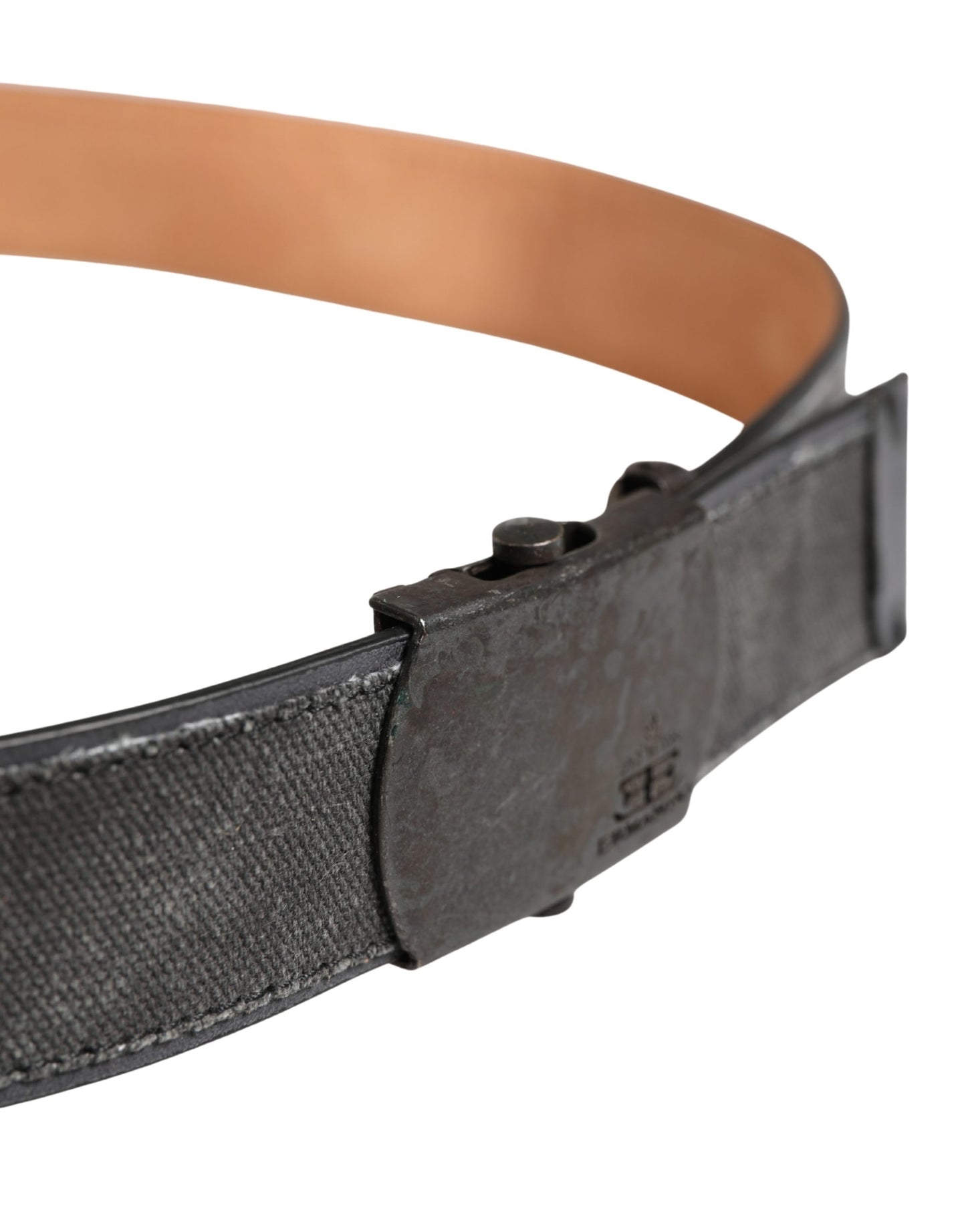 Ermanno Scervino Black Leather Cotton Logo Metal Buckle Belt