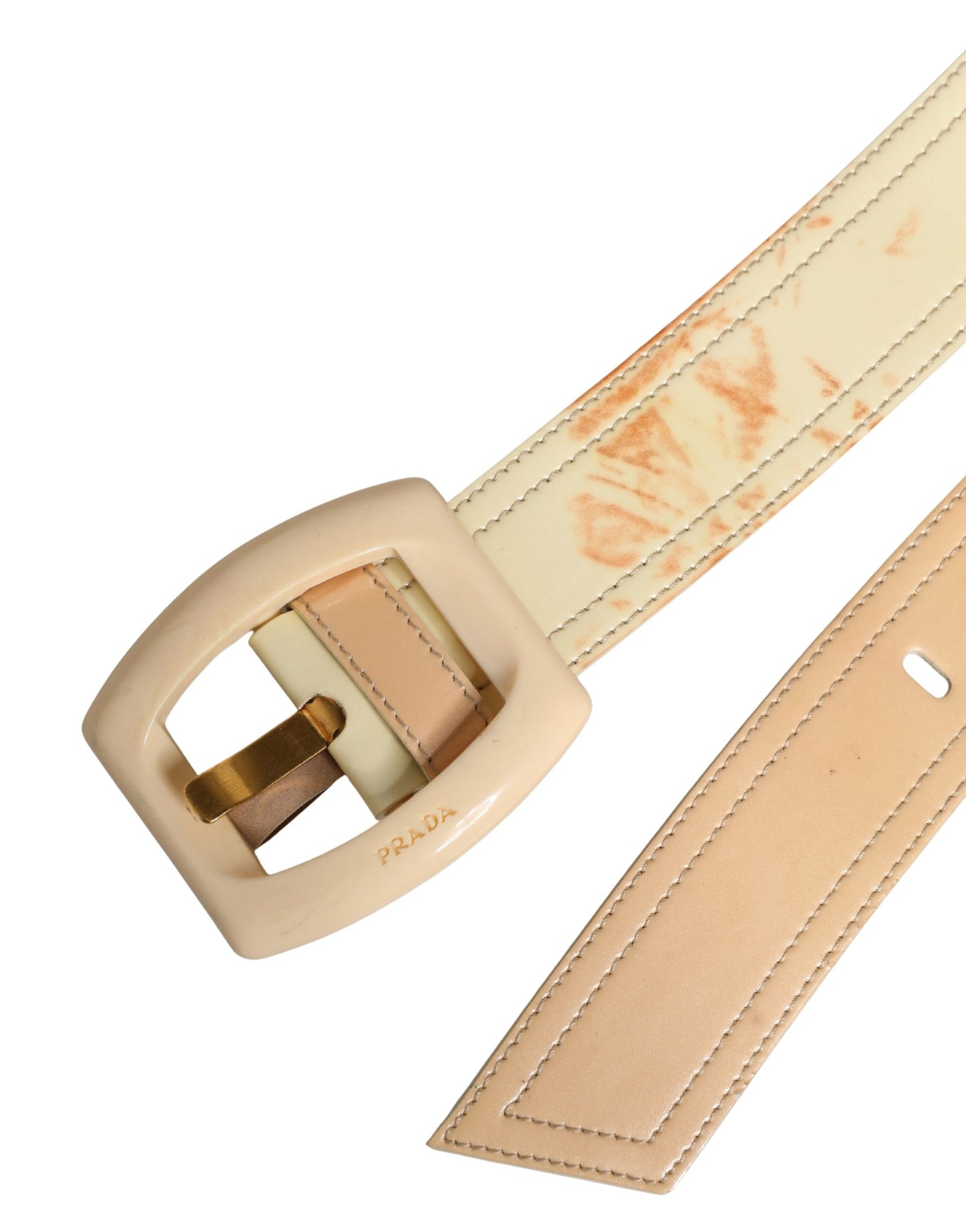 Prada Beige Leather Logo Wide Waist Women Square Buckle Belt