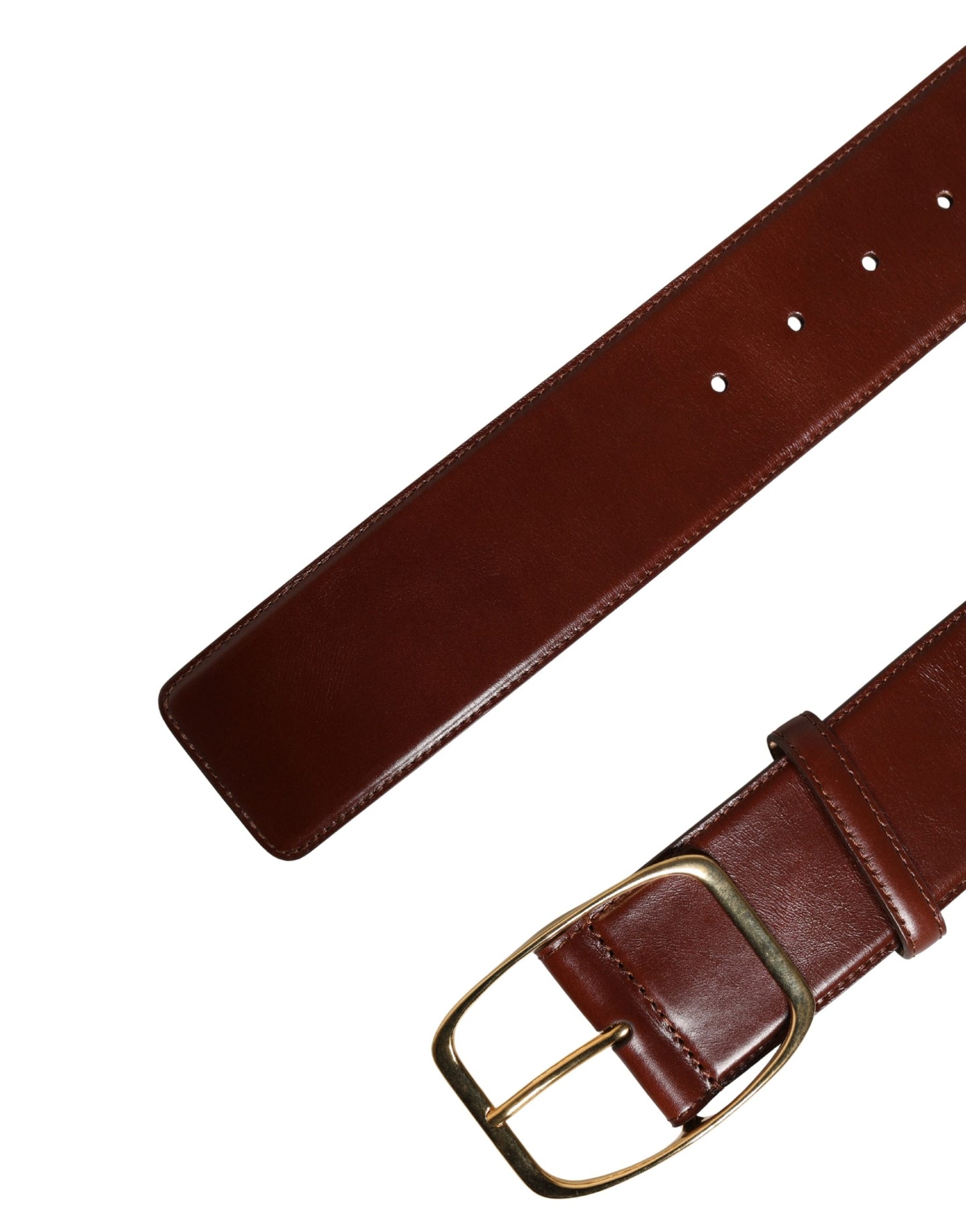 Dolce & Gabbana Brown Leather Waist Gold Metal Buckle Belt