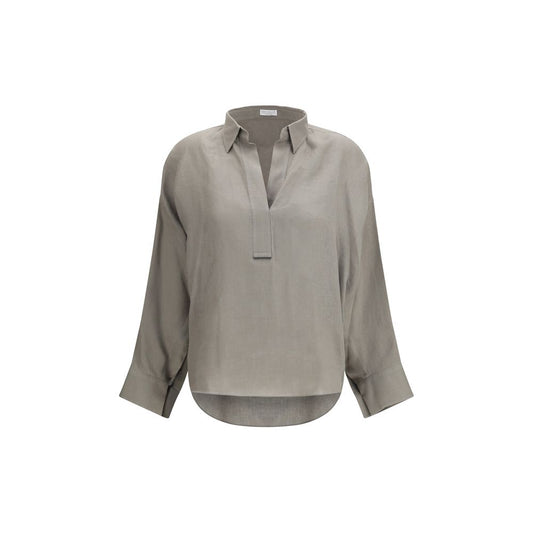 Brunello Cucinelli Bicolor Linen Blouse