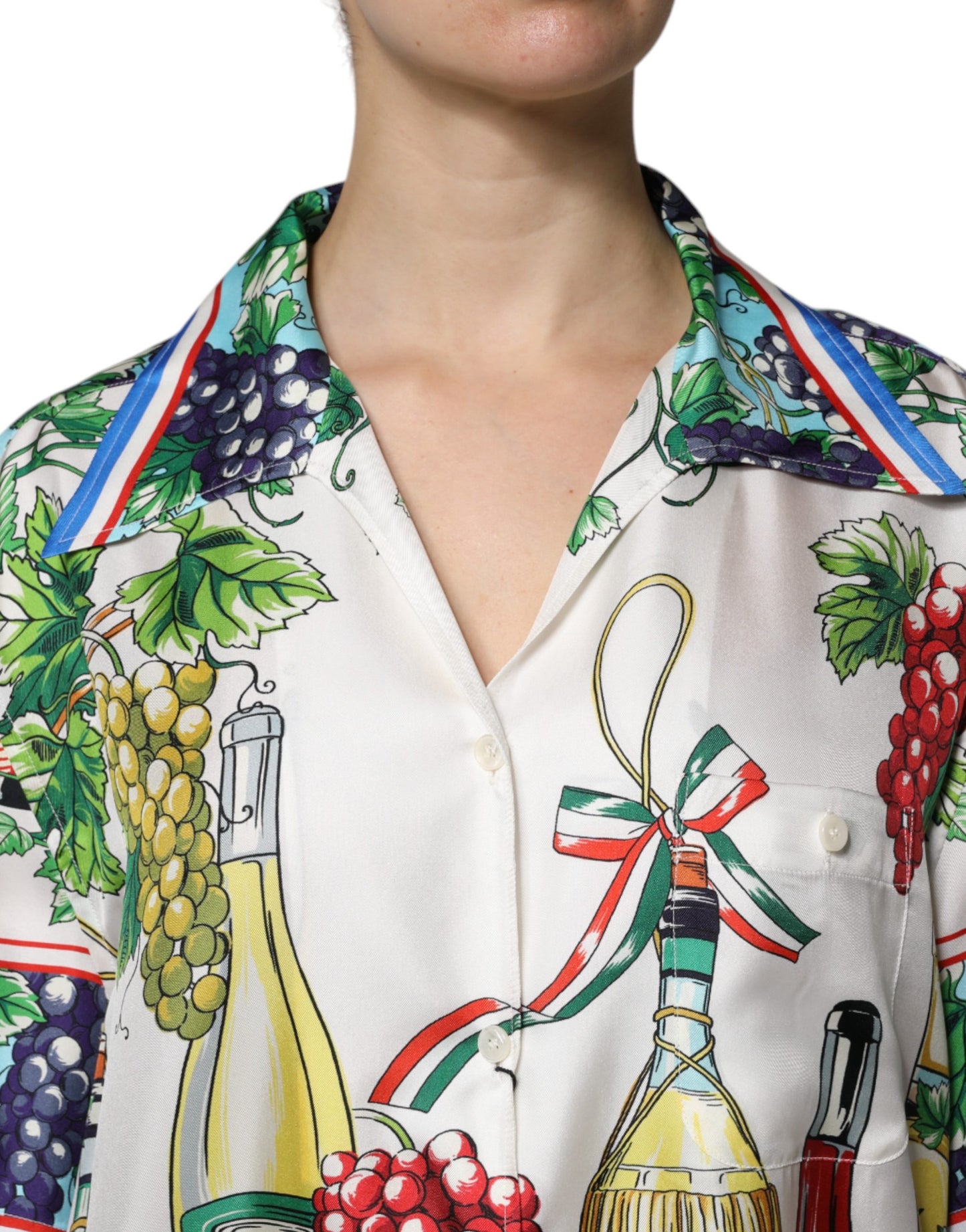 Dolce & Gabbana Multicolor Short Sleeve Silk Food Shirt Top