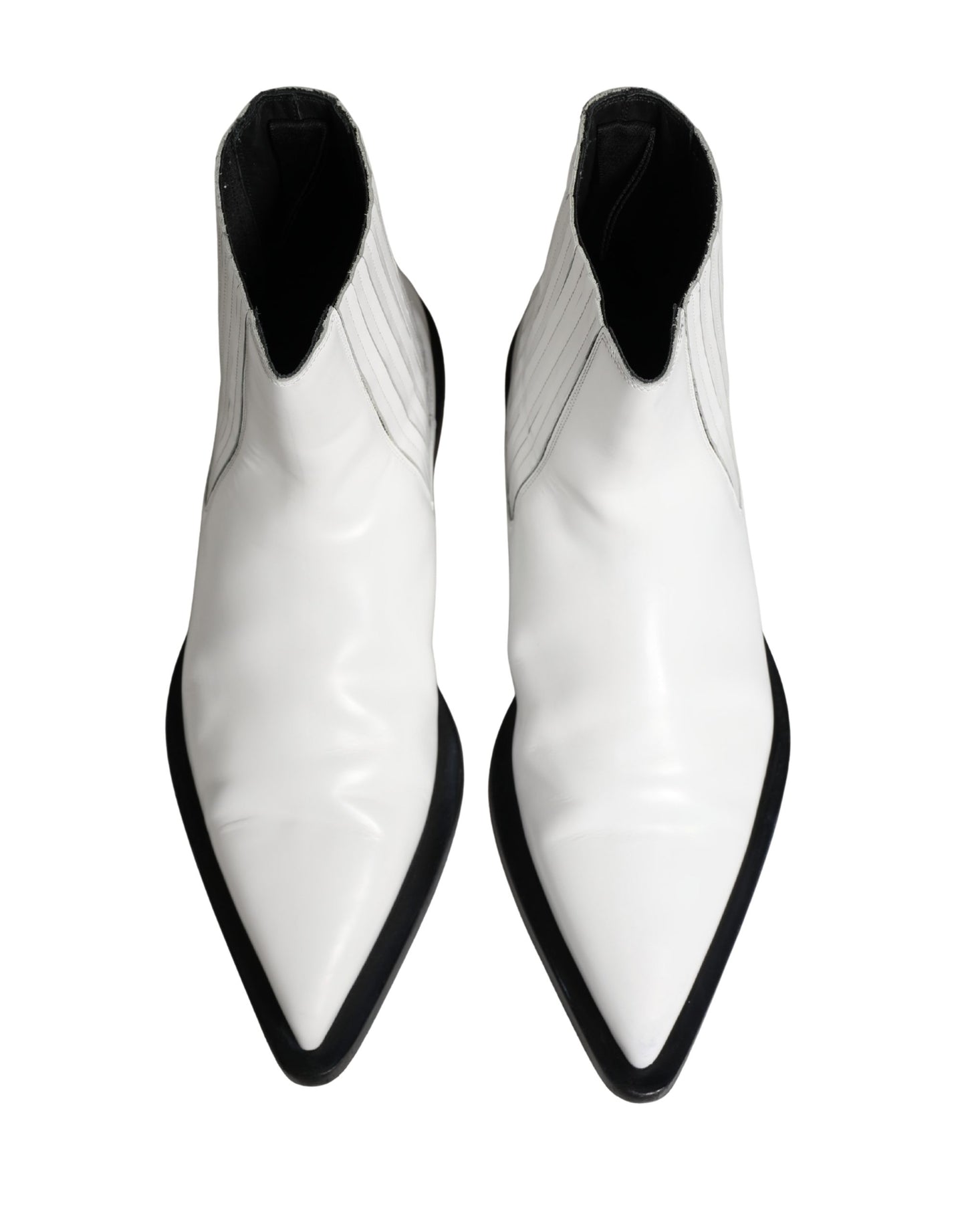 Dolce & Gabbana White Leather Chelsea SlipOn Ankle Boots Shoes