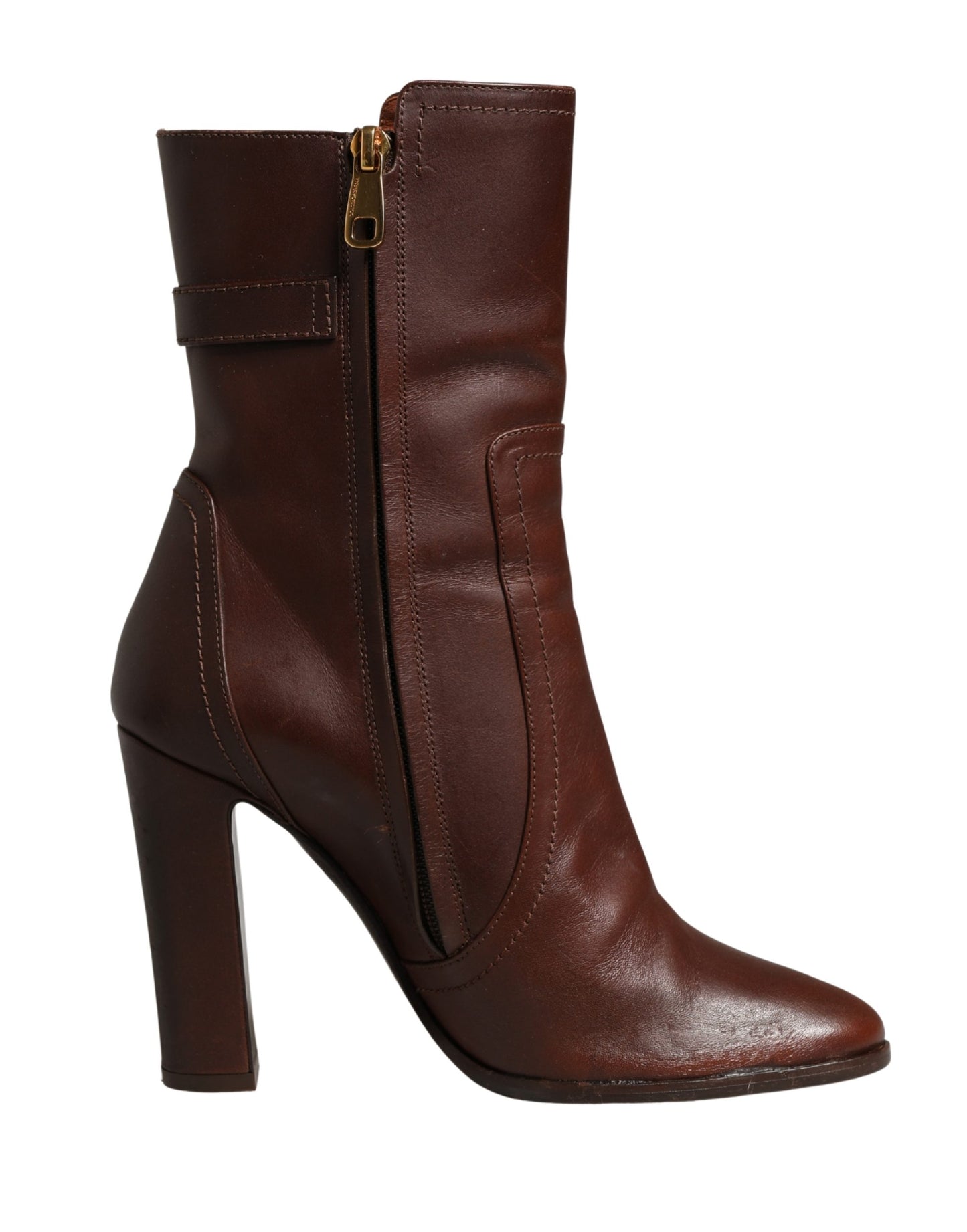 Dolce & Gabbana Brown Leather Heels Mid Calf Boots Shoes