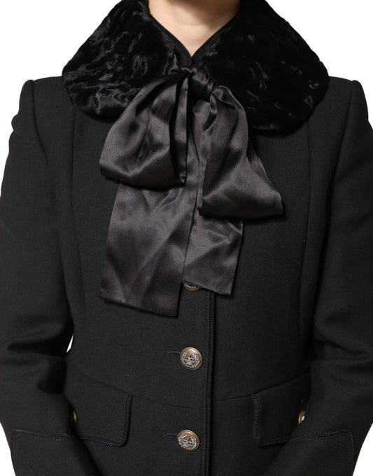 Dolce & Gabbana Black Lamb Fur Women Neck Warmer Winter Scarf