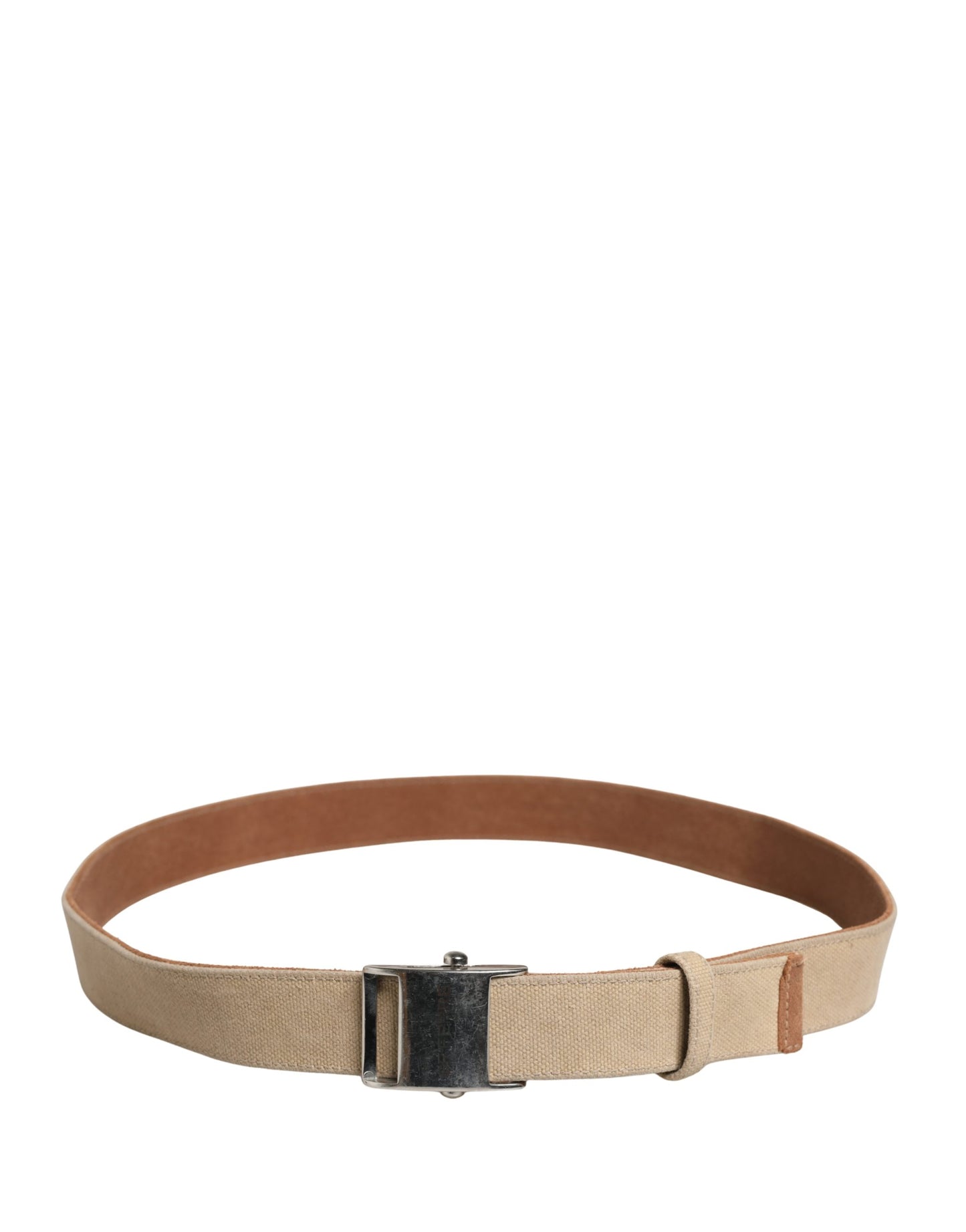 GF Ferre Men Beige Canvas Silver Metal Buckle Cintura Belt