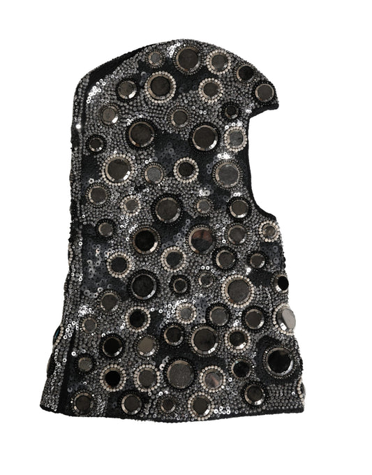 Dolce & Gabbana Black Wool Crystal Embellished Balaclava Hat