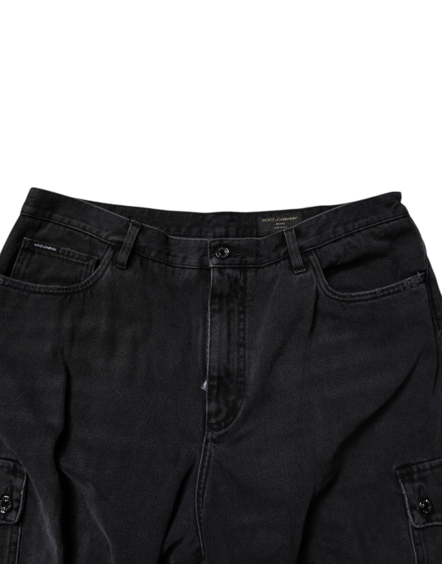 Dolce & Gabbana Black Mid Waist Denim Cargo Bermuda  Shorts