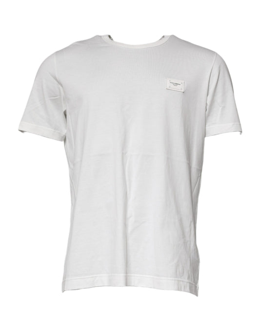 Dolce & Gabbana White Logo Plaque Cotton Crew Neck  T-shirt