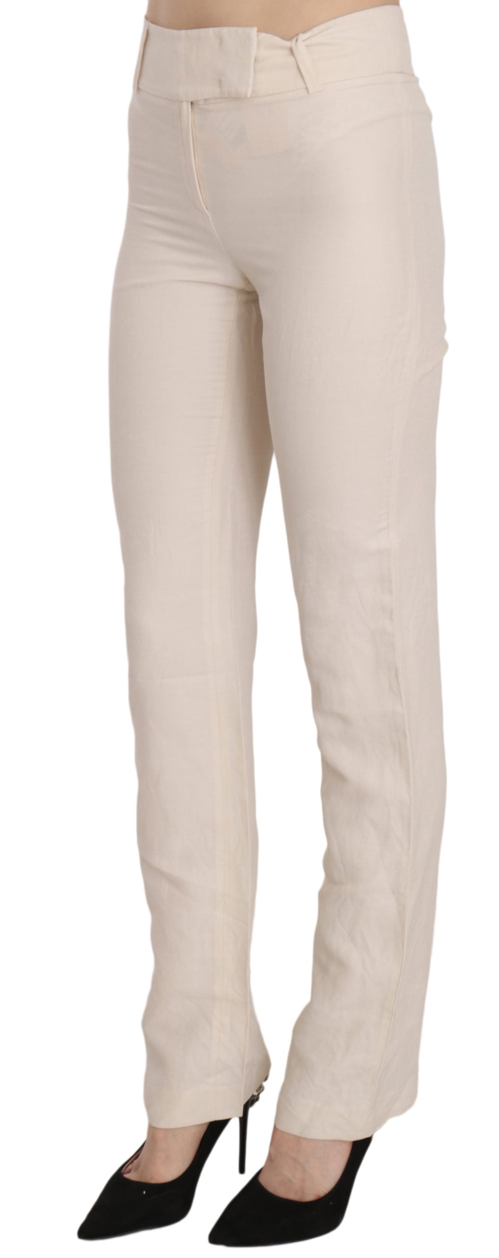 LAUREL Raised white high waist flared trousers